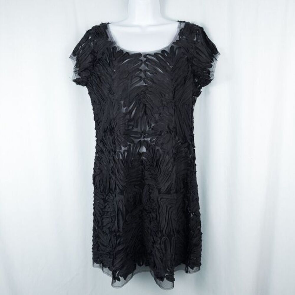 Sheer‎ Mesh Ribbon Textured Mini Dress Size ? Black Whimsigoth Fairy Grunge